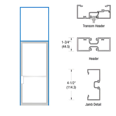 CRL-U.S. Aluminum White KYNAR® Paint 1-3/4" x 4-1/2" Transom Frame for Left Hand Swing Out Offset Pivoted Non Impact for 36" x 96" Door Opening