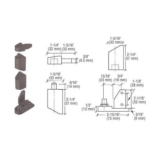 CRL Dark Bronze Offset Right Hand Pivot Set with 1/8" Recess for door installation.