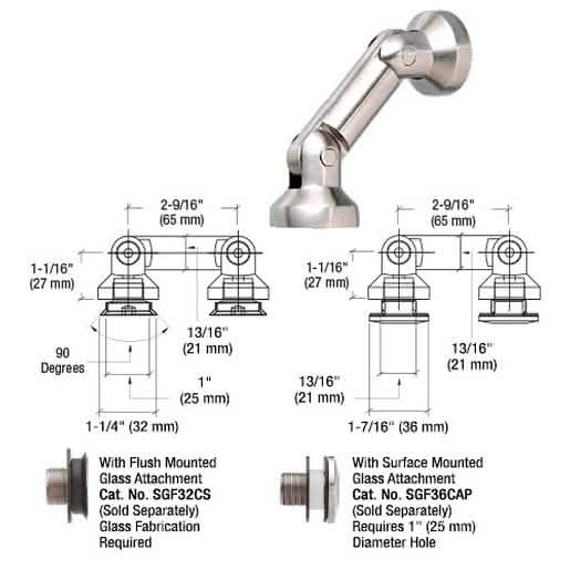 CRL 316 Brushed Stainless Dual Pivot Glass-to-Glass Swivel Fitting for secure glass joints