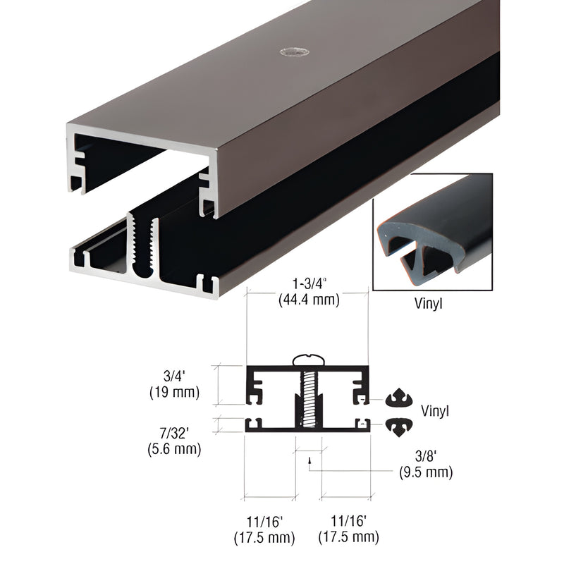 CRL shallow division bar DB075DU, dark bronze anodized extruded aluminum with black vinyl insert, 1-3/4" wide, screws include