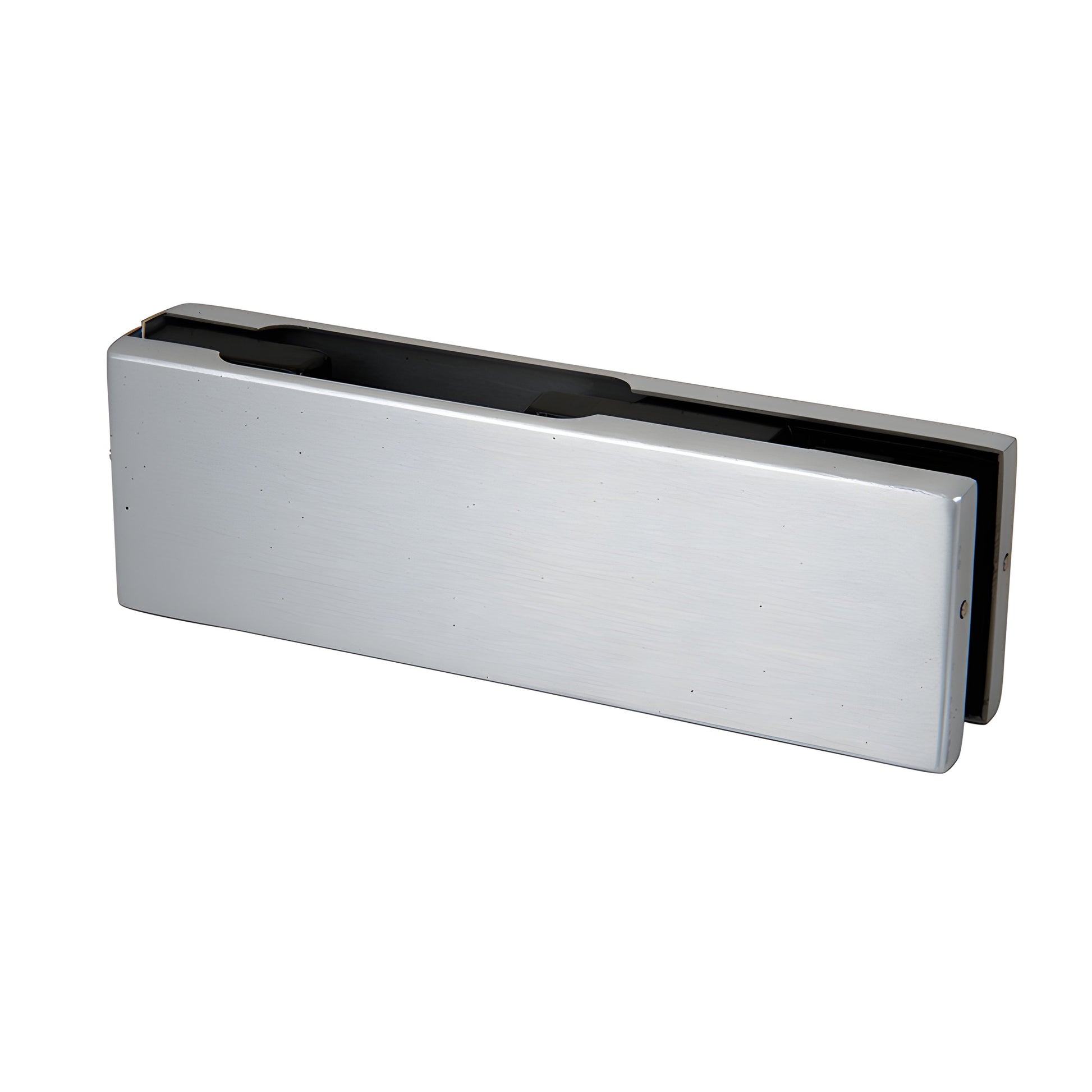 EUR201A aluminum patch fitting for frameless glass doors, top/bottom convertible, fits 3/8-1/2 in glass.