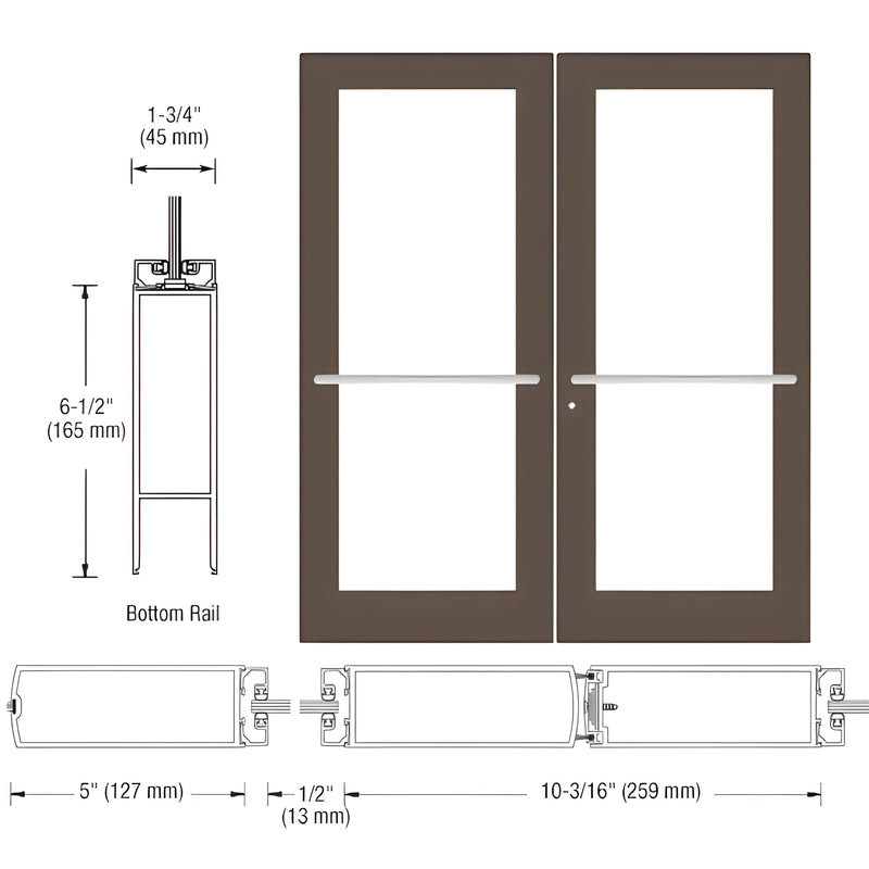 Custom wide-stile commercial double entrance door, Black Bronze Anodized, 5" stiles, 61 2" bottom rail - SKU DC52722