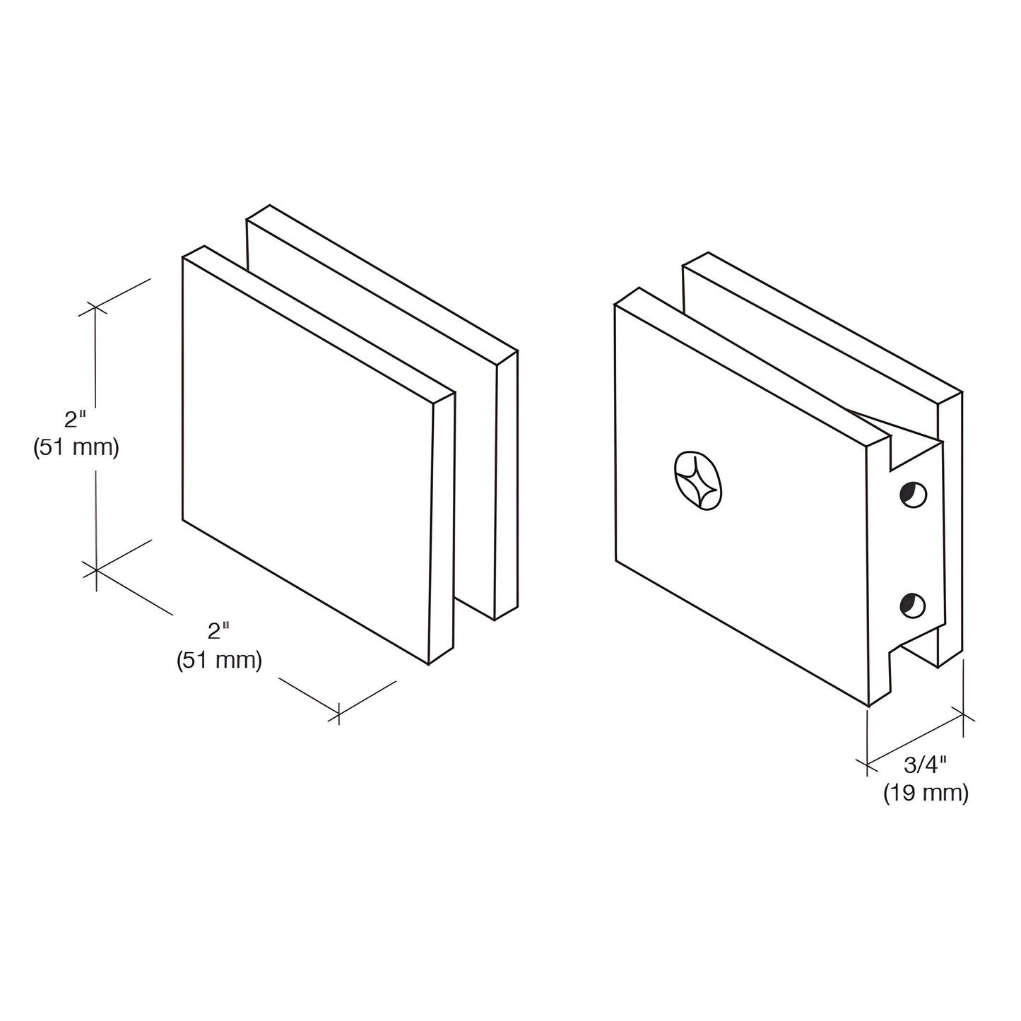 Oil-rubbed bronze square wall-mount glass clamp (brass) for 3/8-1/2" glass, SGCU10RB.