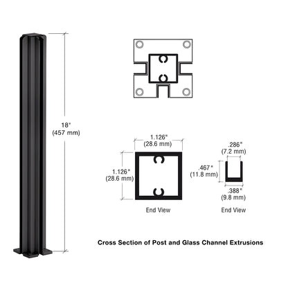 D990DU183W dark bronze anodized 18 in aluminum 3 way square partition post with U channel for 1/4 in glass