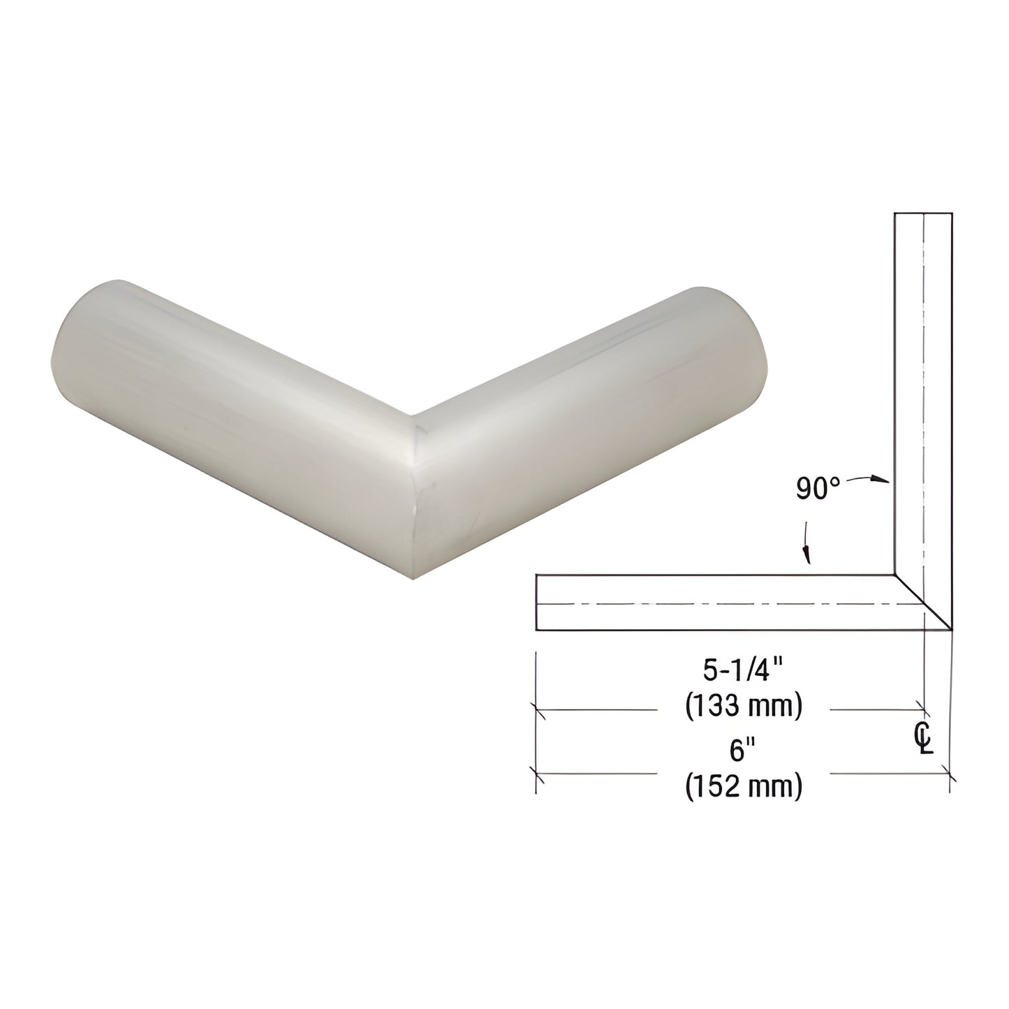 PR12HBS brushed stainless steel 90-degree handrail corner angle fitting, slip-in tube elbow, ~5-1/4 to 6 in projection