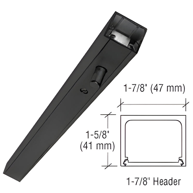 NH236BL gloss black narrow header with snap-in cover and CRL860 walking-beam pivot, 1-5/8" H x 1-1/2" W
