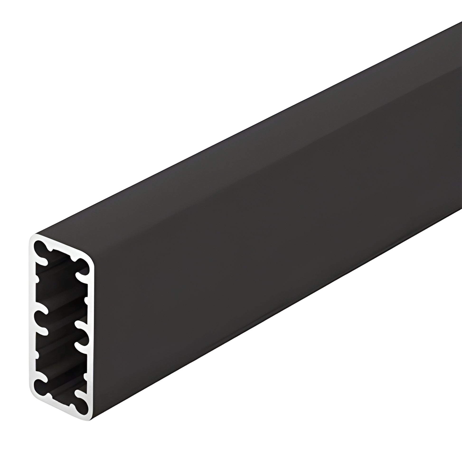Matte black aluminum Trimline post HPT241BL, 2-3/8" x 1-1/8", extruded rectangular profile, 241 in length.