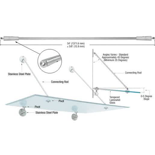 CRL 316 Brushed Stainless Glass Awning System Rod for 48" Panels, 54" Length