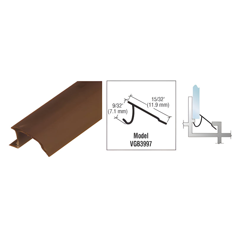 Bronze snap-in vinyl glazing bead VGB3997BRZ, low-profile 72 in. strip for aluminum windows.
