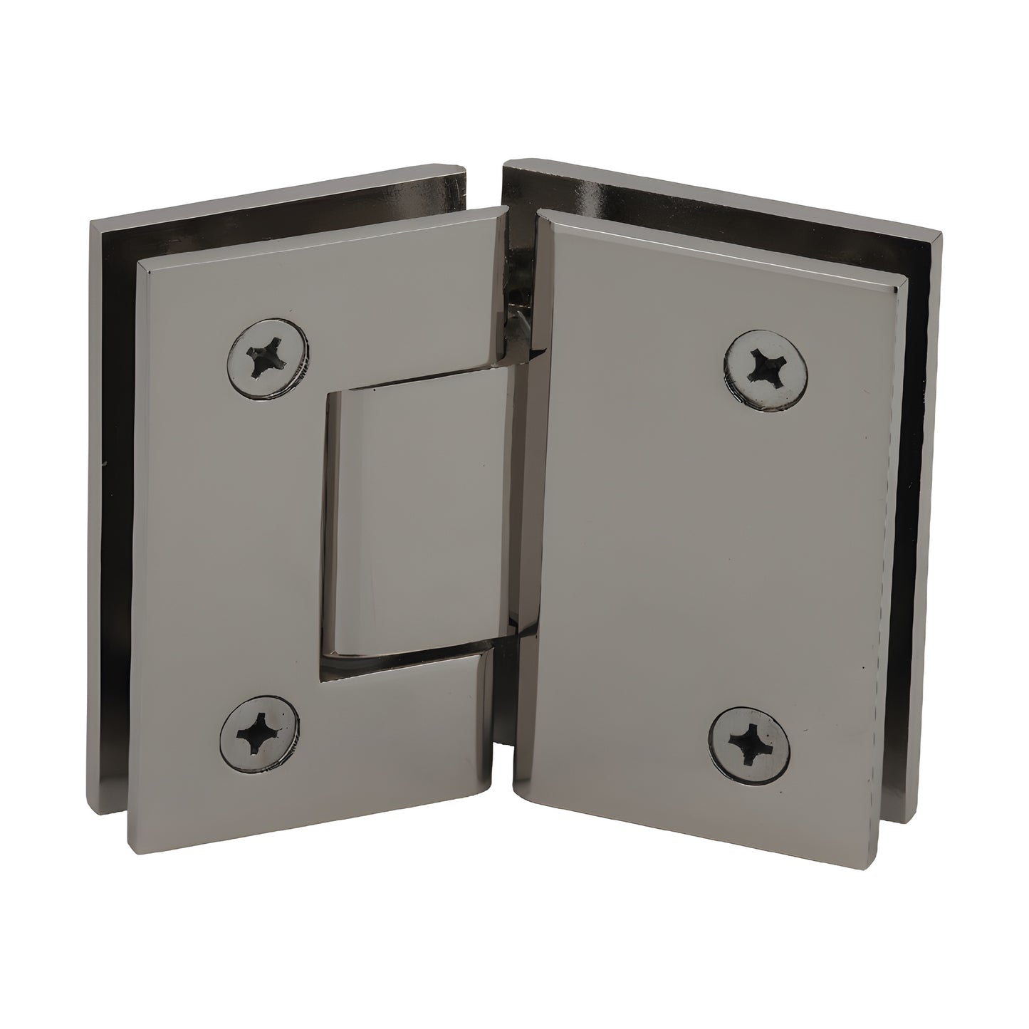 Polished nickel Geneva glass-to-glass shower hinge, square-profile brass, self-centering 135 (GEN045PN)