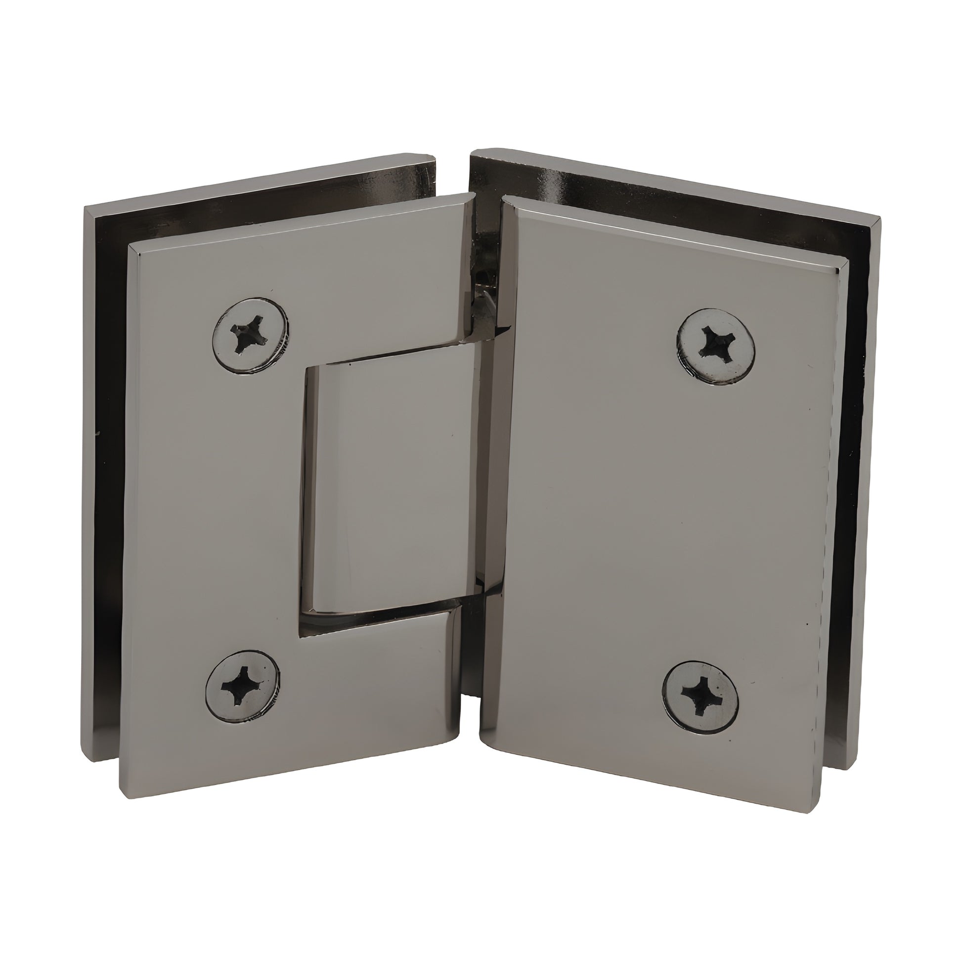 Polished nickel Geneva glass-to-glass shower hinge, square-profile brass, self-centering 135 (GEN045PN)