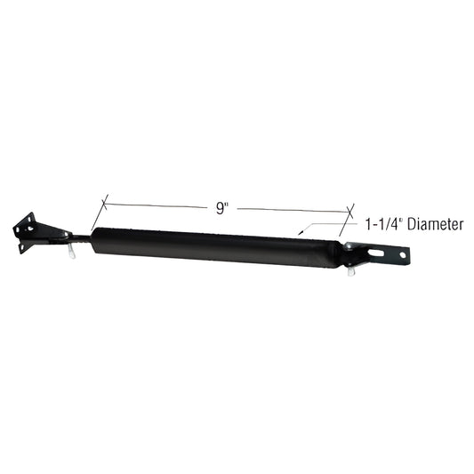 Black 9" pneumatic screen door closer (SKU K5028) with 1-1/4" barrel, mounting brackets and adjustable closing speed.