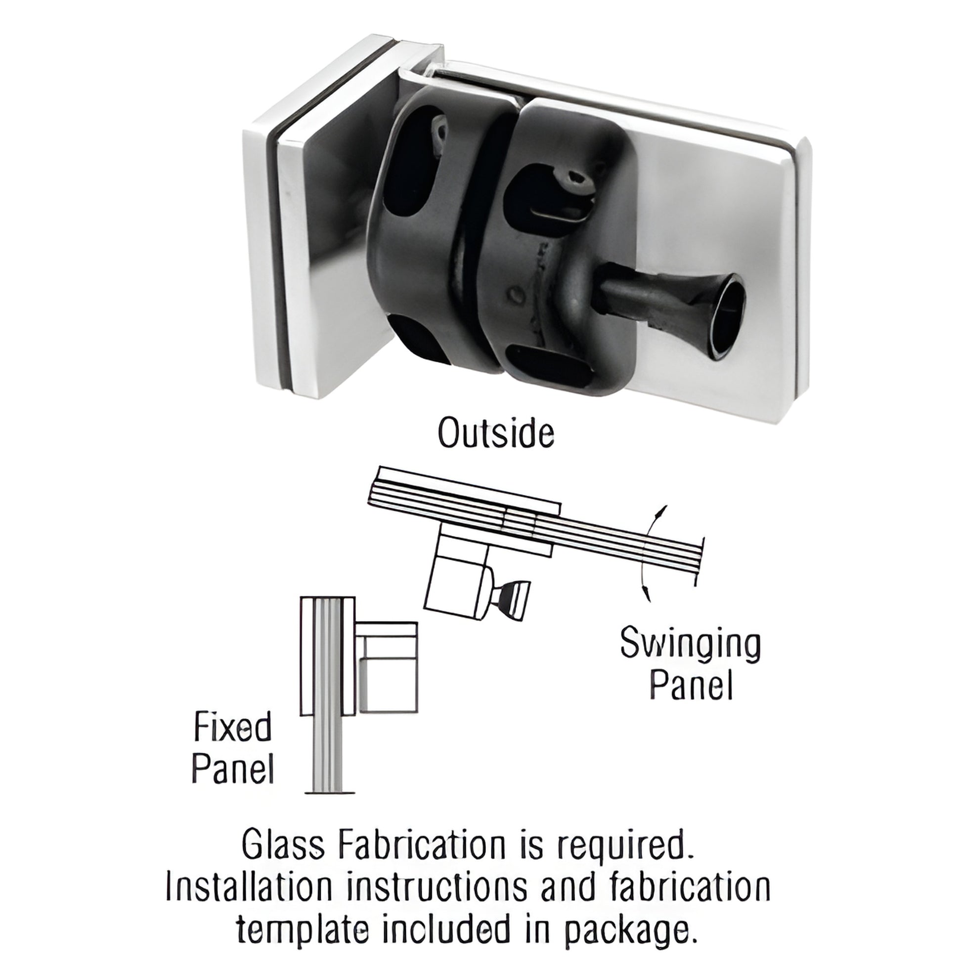 MLSP3BS brushed stainless steel glass-to-glass gate latch for 1/2" (12mm) tempered glass 90 out-swing panel