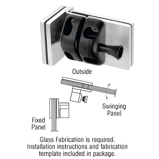 MLSP3BS brushed stainless steel glass-to-glass gate latch for 1/2" (12mm) tempered glass 90 out-swing panel