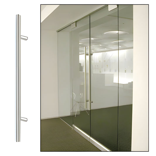 30LPSPS polished stainless steel straight ladder pull for 3/8-3/4 tempered glass doors, 30 length, back-to-back mount.