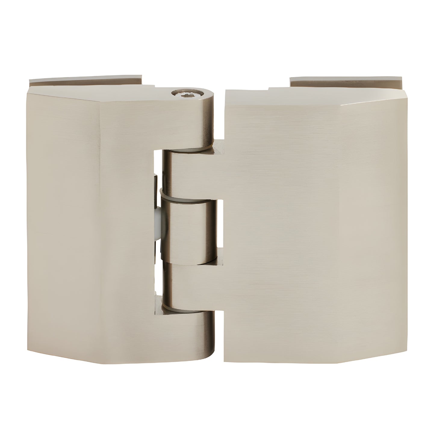 REG180BN Regal brushed-nickel adjustable glass-to-glass shower hinge, solid brass, square profile