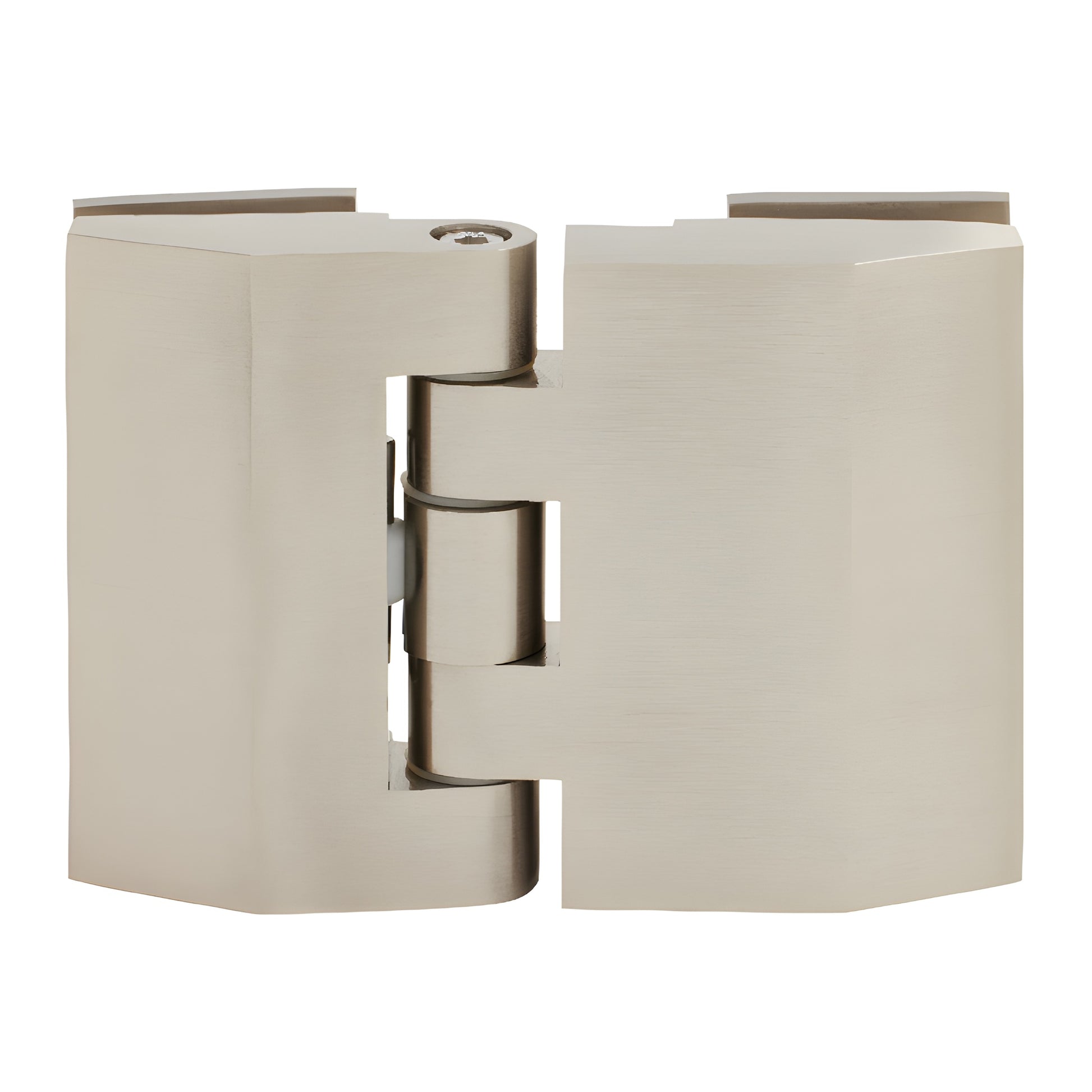 REG180BN Regal brushed-nickel adjustable glass-to-glass shower hinge, solid brass, square profile