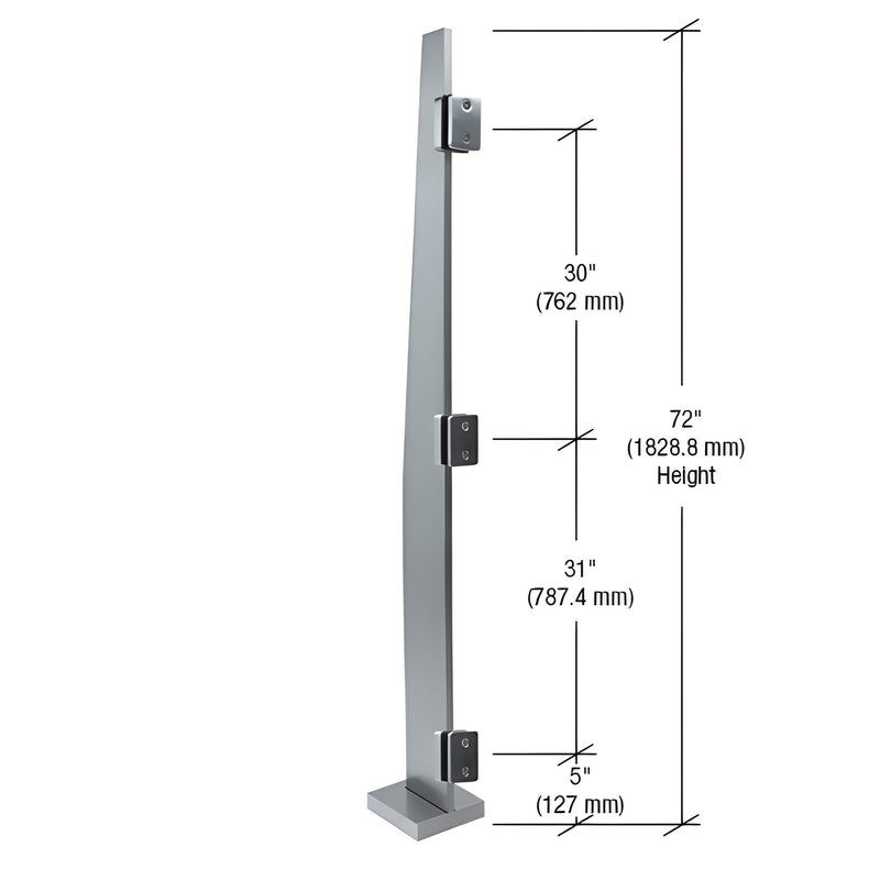 MET72CBS brushed stainless 72 in. Metropolis post windscreen - ultra-slim 3/4 in. face trim with three glass clamps.