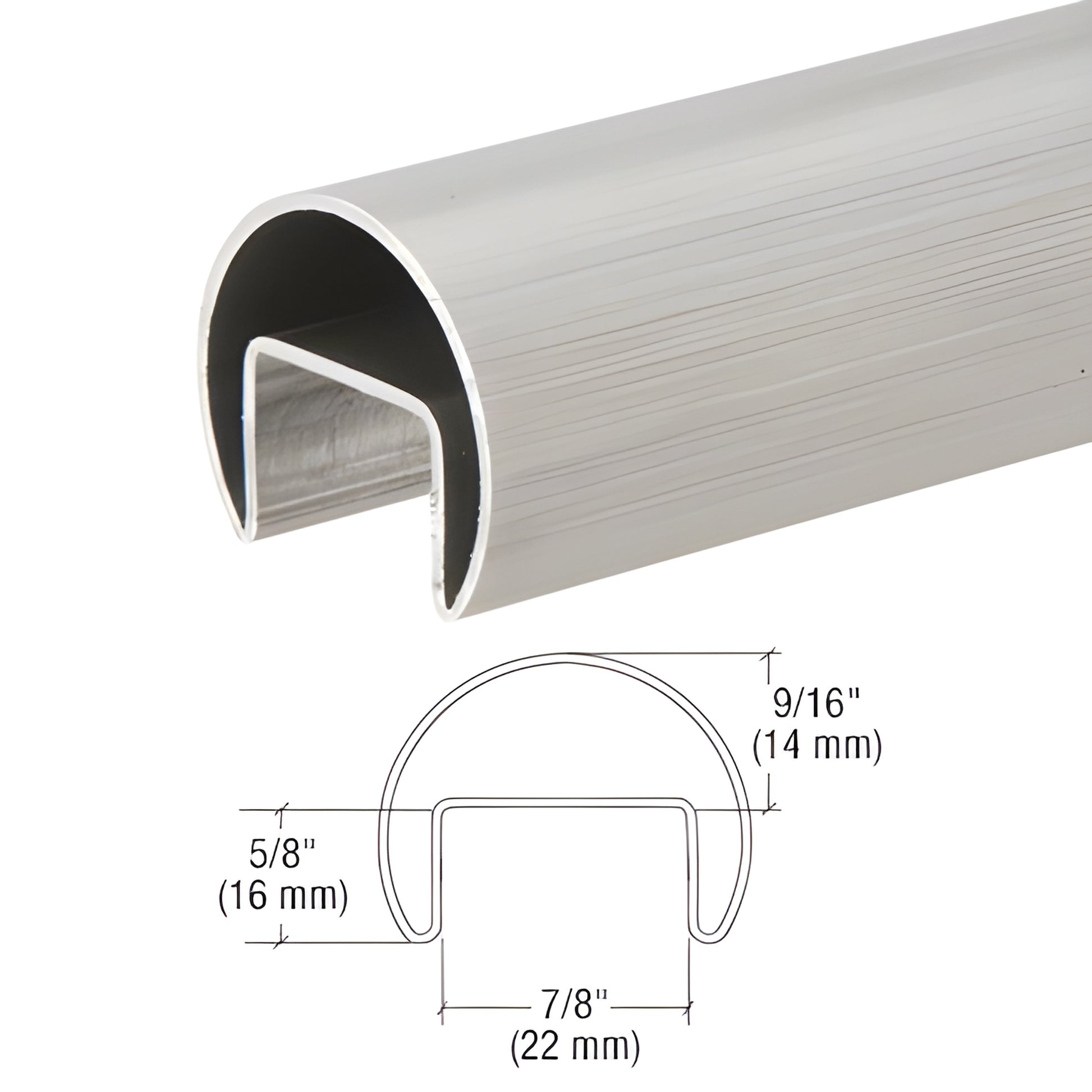 GRRF15BS brushed stainless 1-1/2 in roll-formed cap rail for 1/2-27/32 in glass (316 stainless)