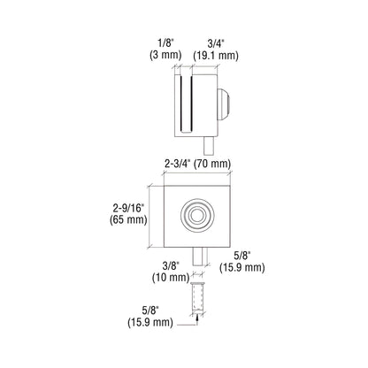 Polished chrome CRL slip-on cabinet lock (SKU 03P38) for 3/8" glass, spring-plunger lock with key inserted.