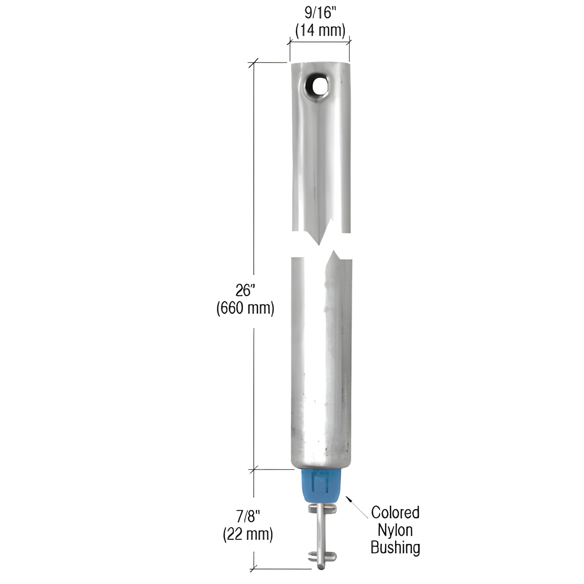 FH2630 tubular spiral window balance, 9/16" tube, 26" length, blue nylon bushing, 22 lb sash capacity