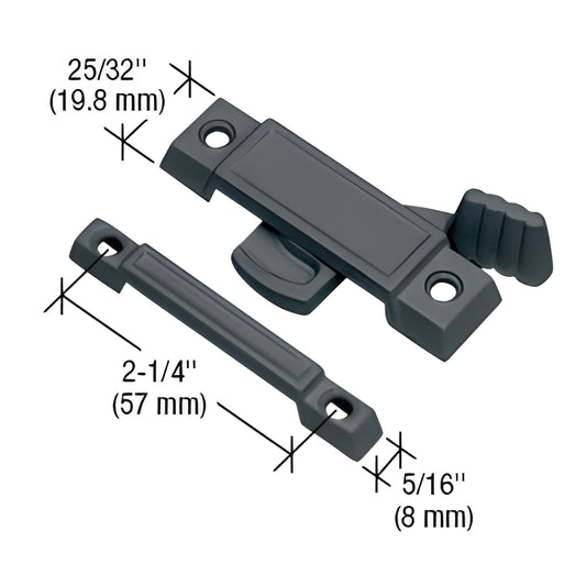 Black diecast CRL sash lock (SKU F2532) for double hung windows, cam action two piece lock with 2-1/4 mounting hole spacing.