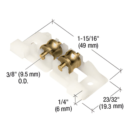 G3131 tandem brass window roller with white nylon housing, dual 3/8" concave rollers, adjustable for Merzon windows