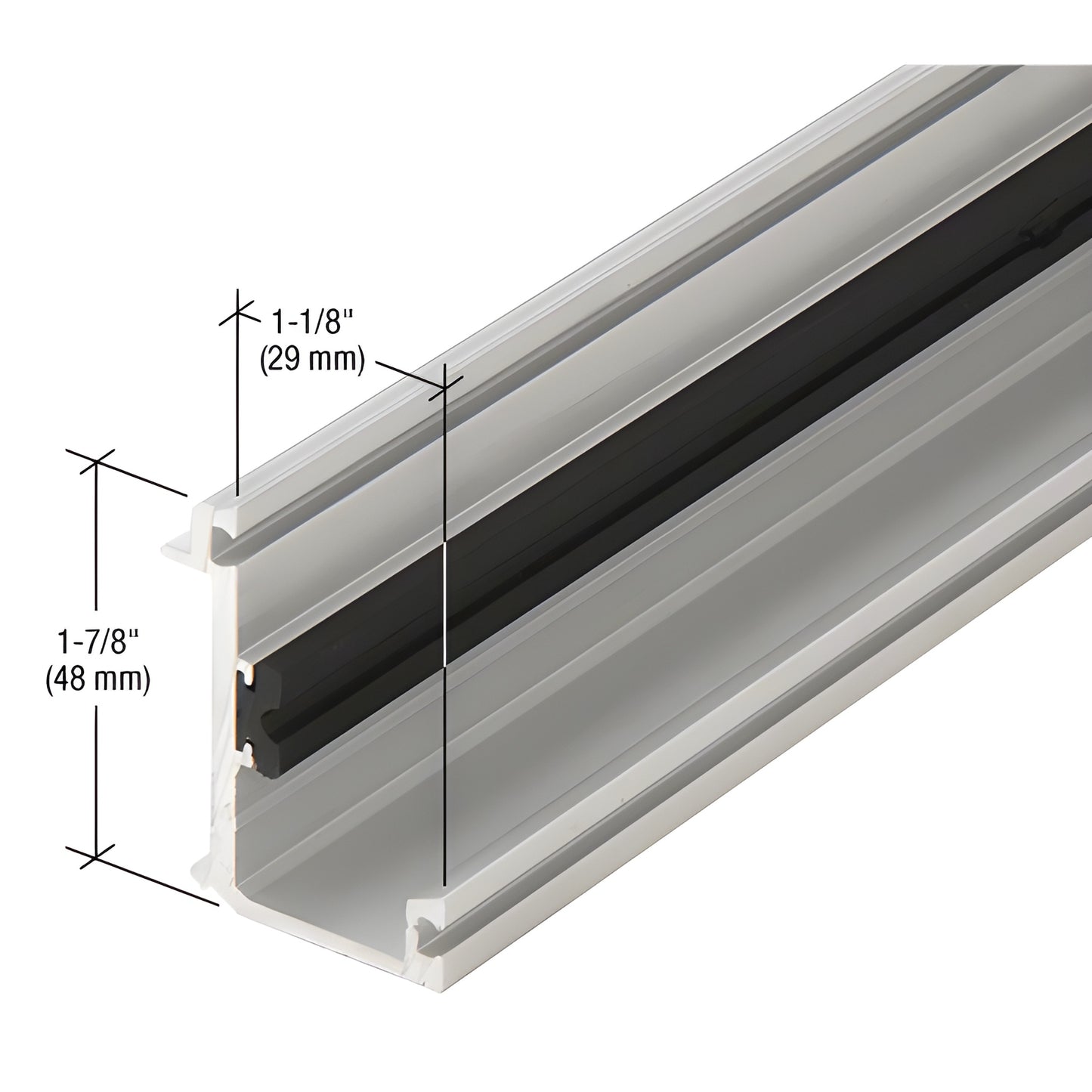 Clear anodized aluminum extrusion profile with black gasket, 1 1/8" x 1 7/8" (29x48mm), SKU CW27411.
