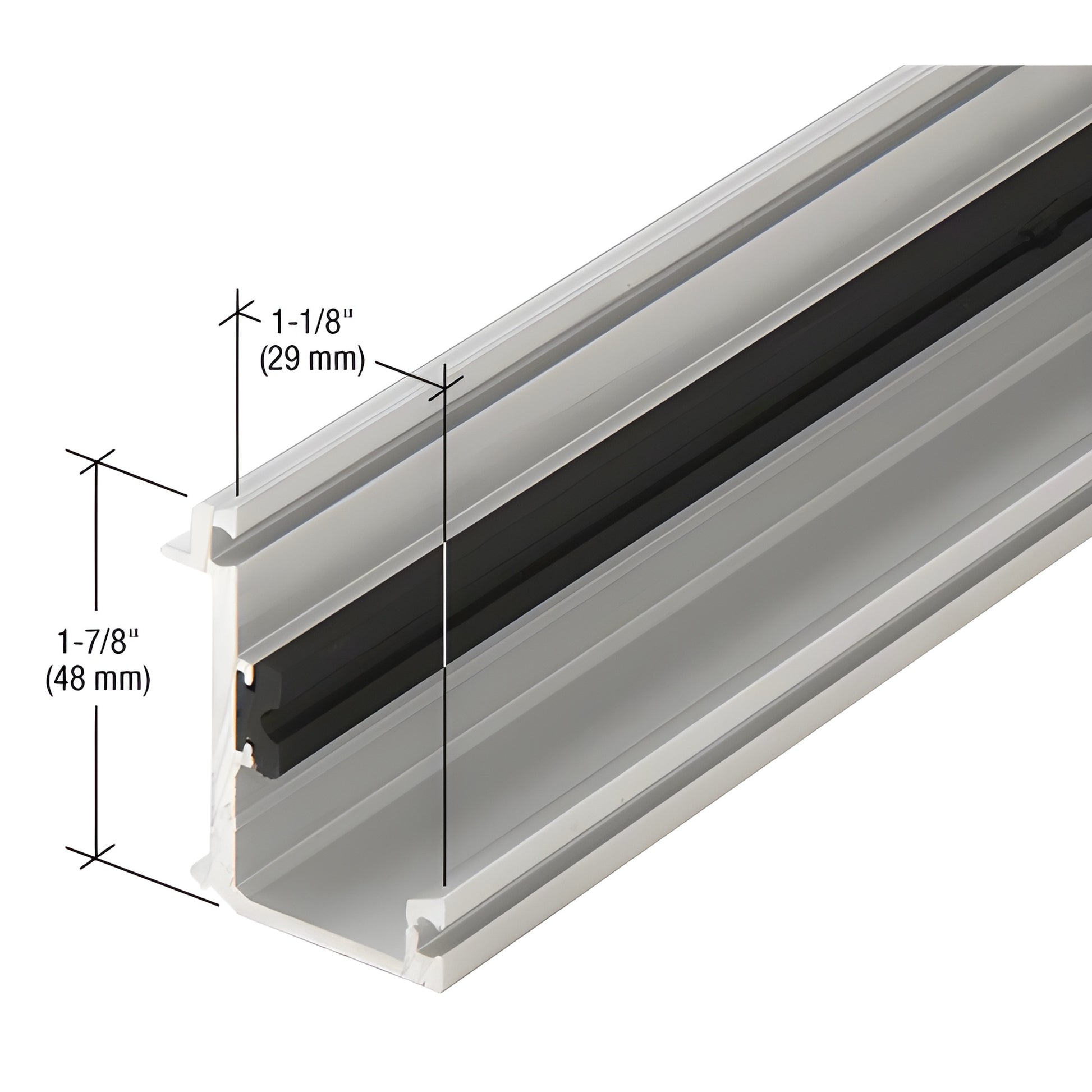 Clear anodized aluminum extrusion profile with black gasket, 1 1/8" x 1 7/8" (29x48mm), SKU CW27411.