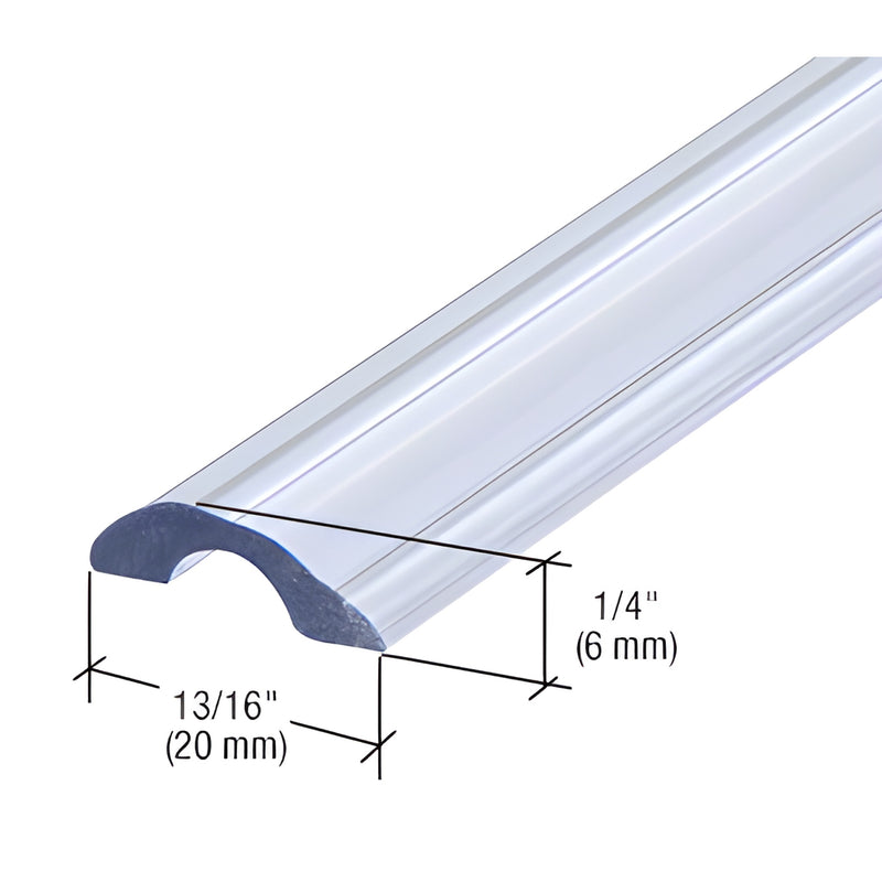 Clear polycarbonate half-round shower threshold SDT980CLR, 95" long, 1/4" (6mm) high, 13/16" (21mm) wide