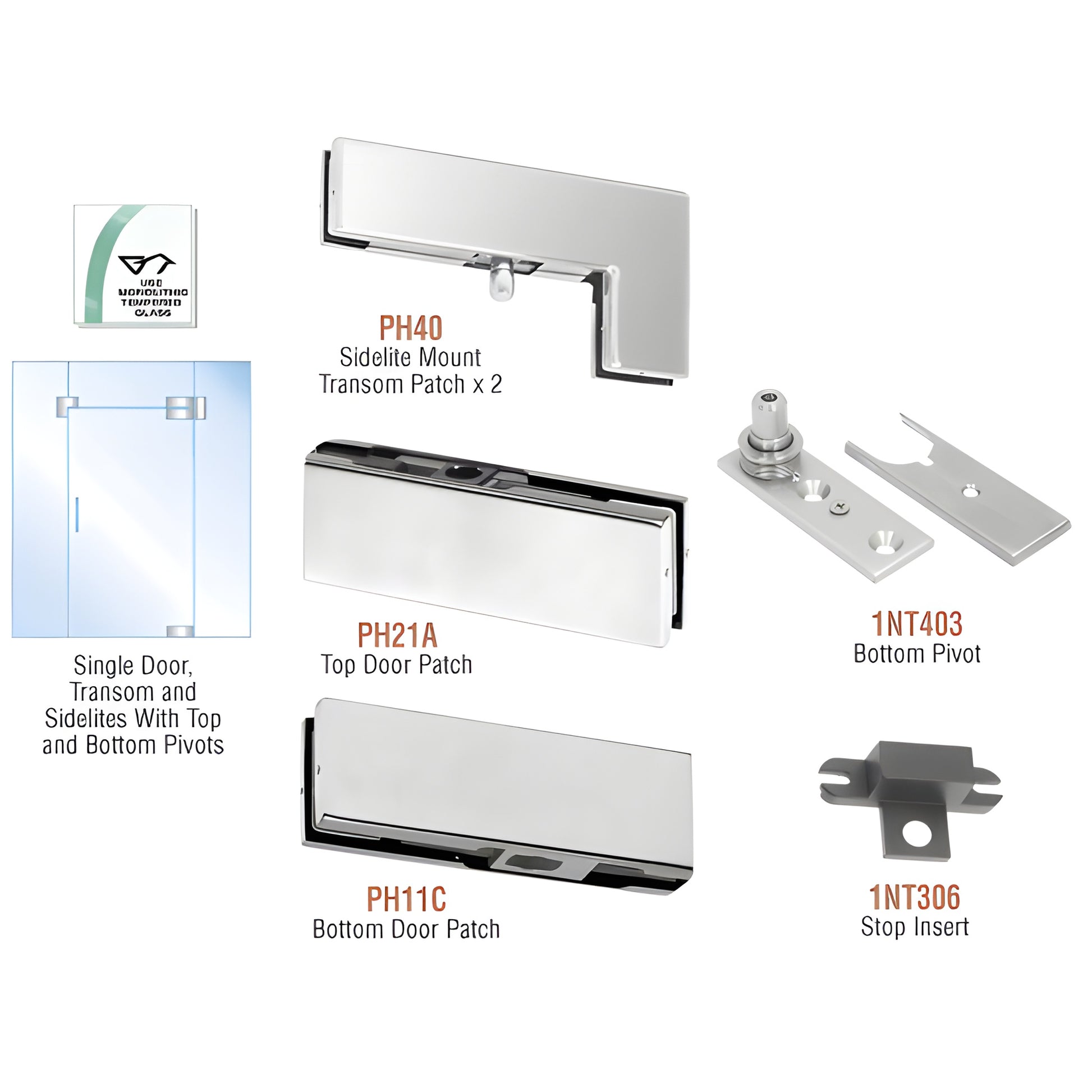 CRL PHE5BS brushed stainless pivot door kit for frameless glass with transom and sidelites, fits 3/8-1/2" glass