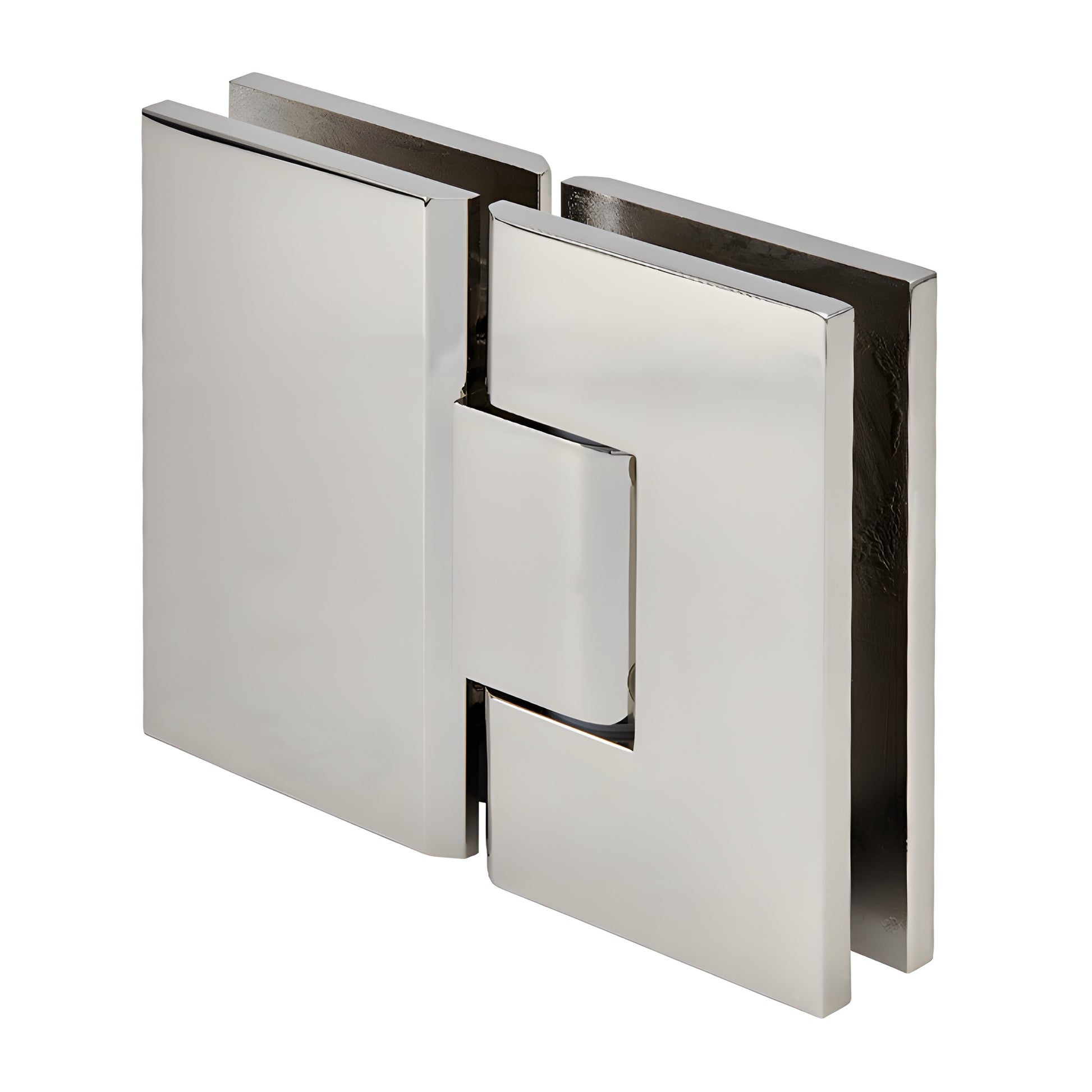 VCT180PN polished-nickel square 180 glass-to-glass shower hinge, solid brass, for 3/8-1/2 in (10-12mm) glass