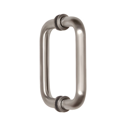 Brushed nickel brass tubular shower door pull handle, 3/4" dia, 6" center-to-center back-to-back set (SKU SDPR6BN)