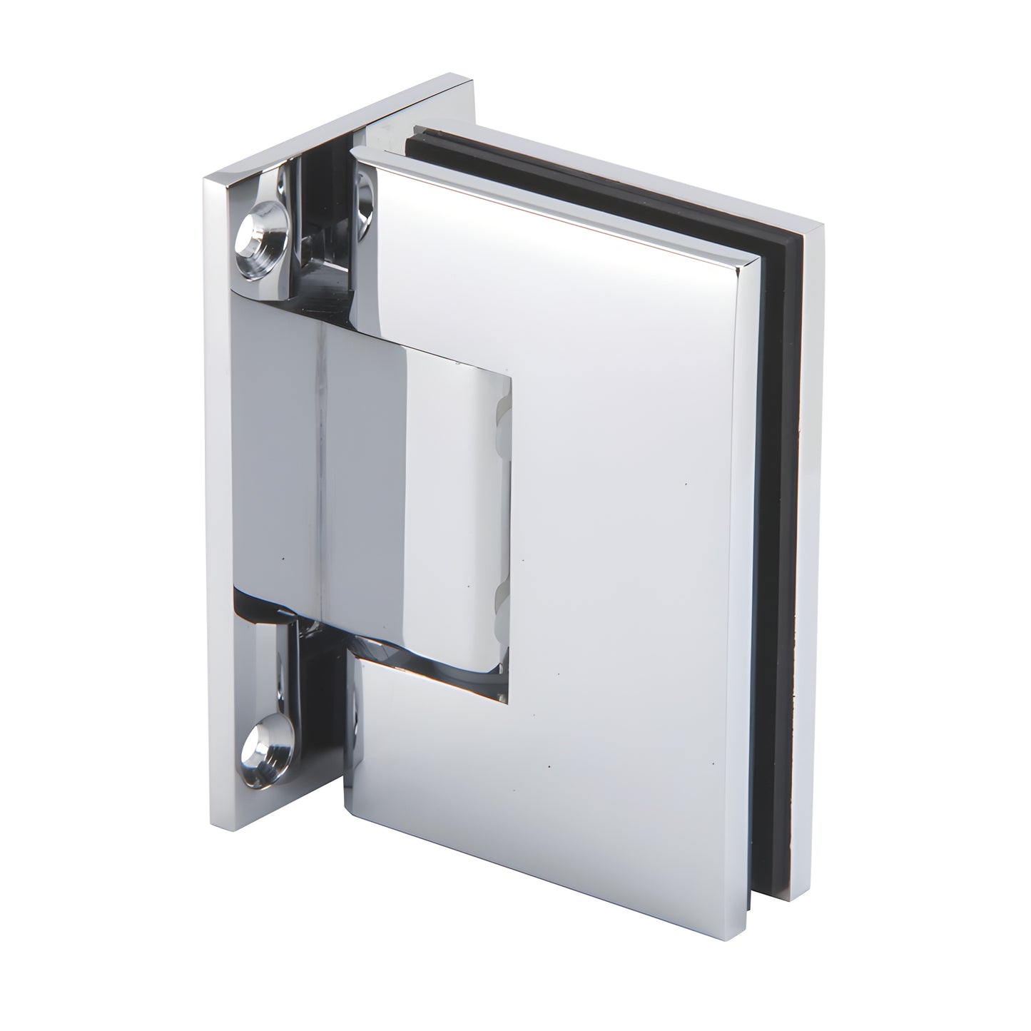 MEL037CH polished chrome solid brass wall-mount shower hinge with rectangular large plate, self-centering.