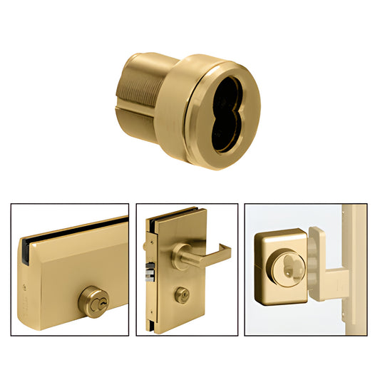 Polished brass mortise housing for 7-pin SFIC core, 29.4 mm diameter, retrofit cylinder (SKU 1CHPB)