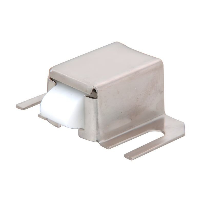CRL M6014B brushed stainless steel shower door catch with white nylon tip, adjustable spring-loaded latch for swinging doors