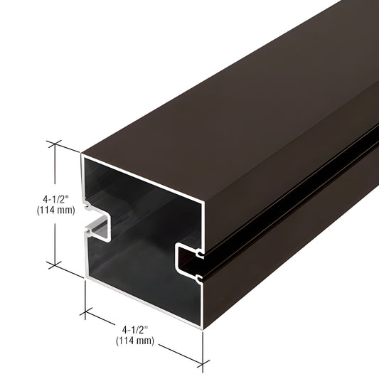 SKU J045222 black bronze anodized 4-1/2" aluminum extrusion profile, hollow square with internal glazing slots.