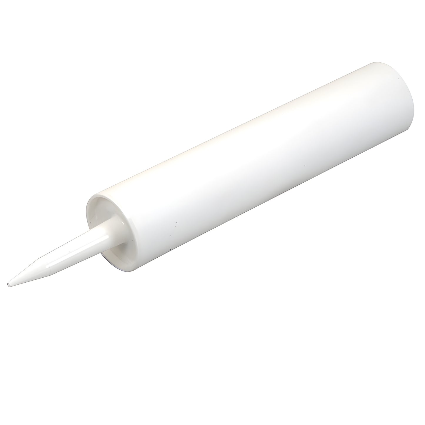 CRL SKU 103FLC white 8-1/2-inch plastic sealant cartridge with tapered non-removable nozzle and plunger cap.