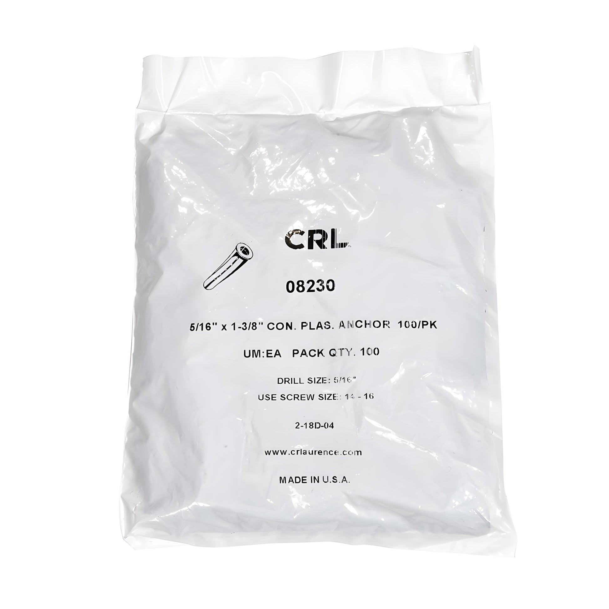 Blue CRL diamond plastic screw anchor, 1-3/8 in length for 5/16 in drill hole (SKU 08230)