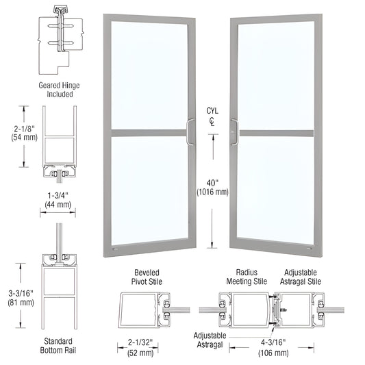 Clear anodized narrow stile commercial entrance door (SKU DZ22811) with 2 in stiles, panic pull and glass.