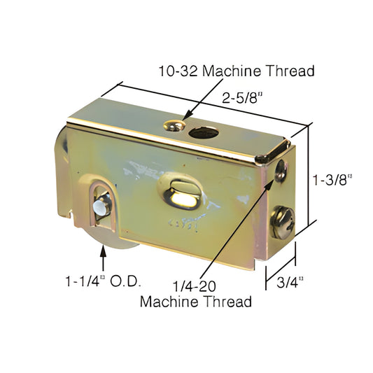 D1723 adjustable steel sliding glass door roller assembly, 3/4" housing, 1-1/4" concave steel roller