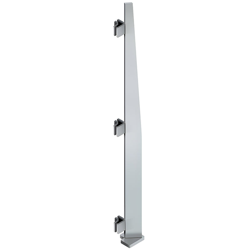 Brushed 316 stainless steel freestanding glass post, 84 in, with glass fittings and welded flange - SKU K84CRKBSC
