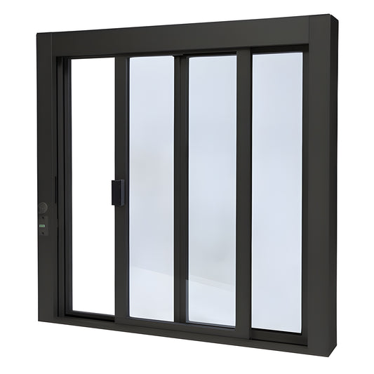 Duranodic bronze aluminum self-closing XO service window 36 36, 1/4" tempered glass, thumbturn lock (SKU SCDW3636X0GDU)