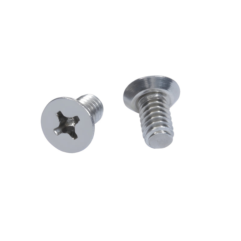 Pair of chrome 1/4"-20 x 1/2" flat head Phillips machine screws for Cielo Post top plate, SKU FHP1420X12