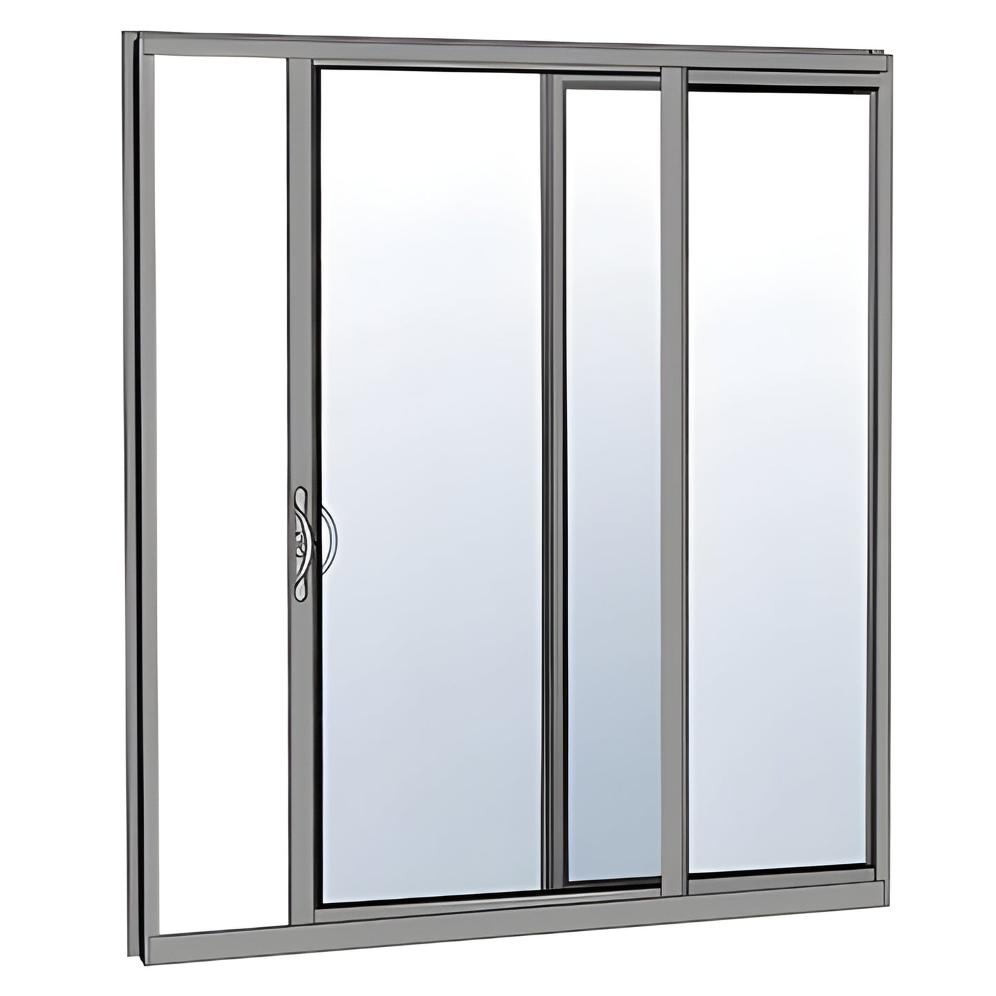 Clear anodized 3-panel high-performance sliding patio door (SKU HS314FN11) with multi-point lock.