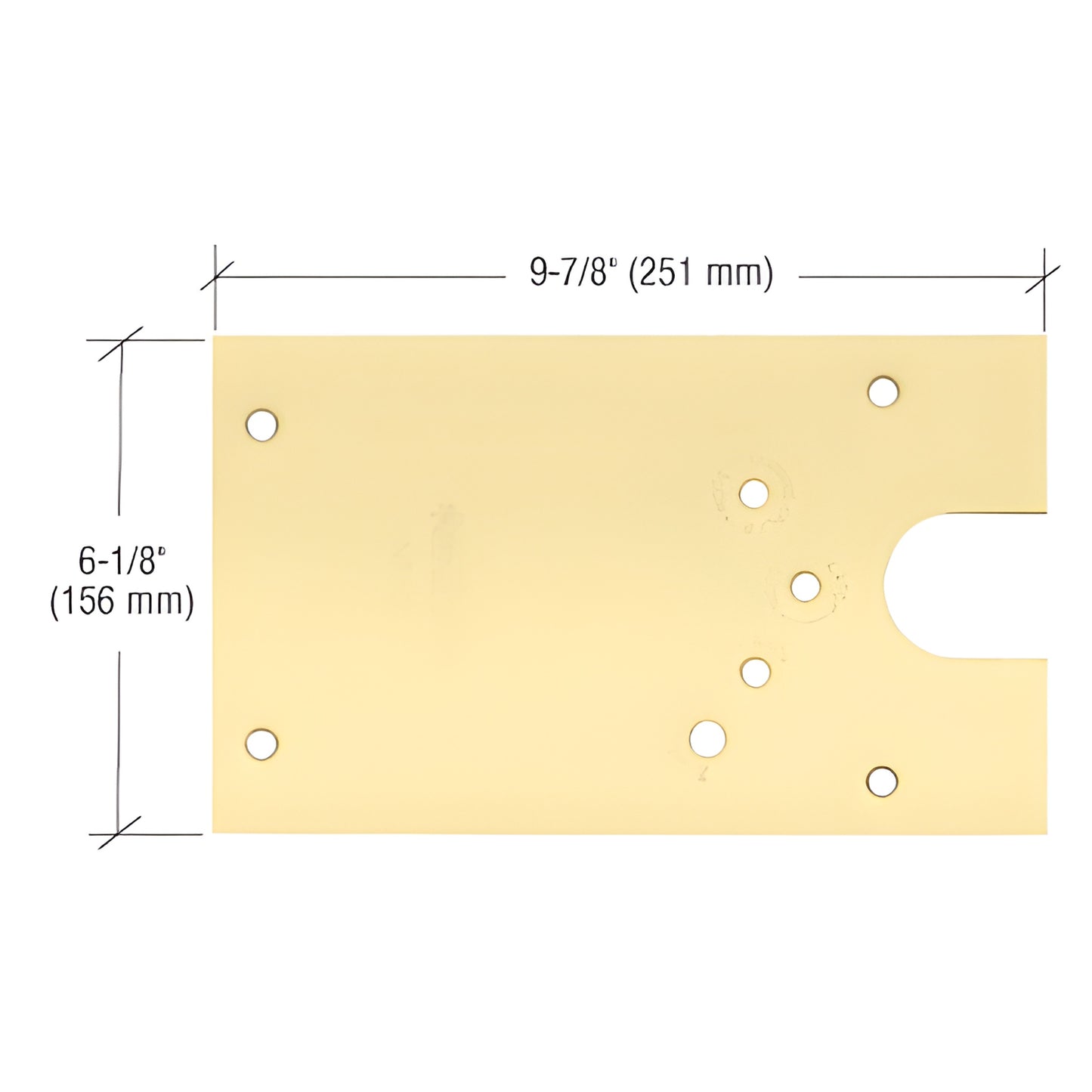 Rixson polished brass floor closer cover plate, left-hand, 9-7/8" x 6-1/8", offset with mounting holes