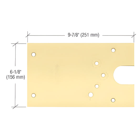 Rixson polished brass floor closer cover plate, left-hand, 9-7/8" x 6-1/8", offset with mounting holes