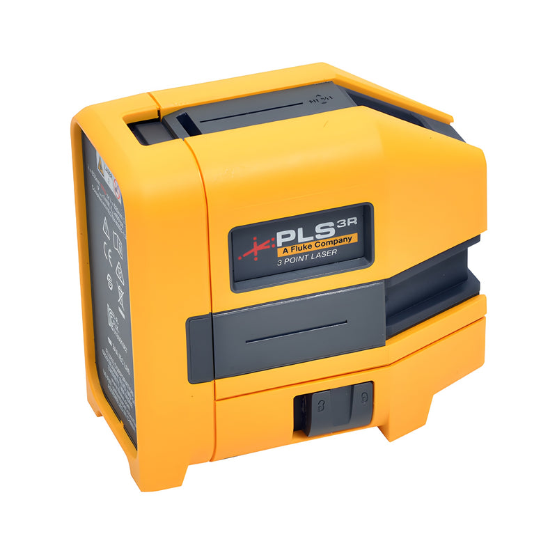 Compact yellow PLS3R CRL 3-point red laser level, self-leveling plumb tool with gray accents