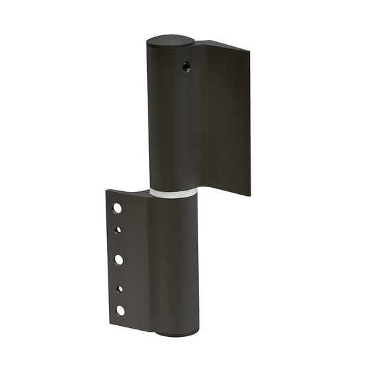 Matte black left hand hydraulic door hinge for frameless glass doors, hold open and adjustable closing (SKU FHEKLMBL)