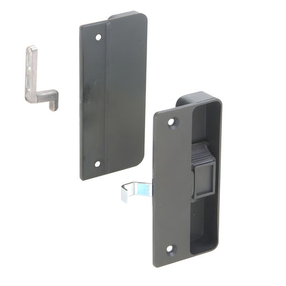 AG304 black plastic flush latch and pull set with stamped steel hook, 3-1/4" screw hole centers.